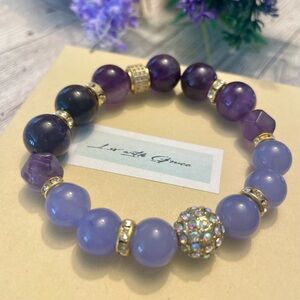 Purple Amethyst 12 mm with Lavender Quartz and Gold and CZ accents, stretch, gem